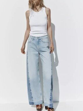 Zara Z1975 WIDE LEG HIGH-WAIST COMBINED JEANS 28 NWT